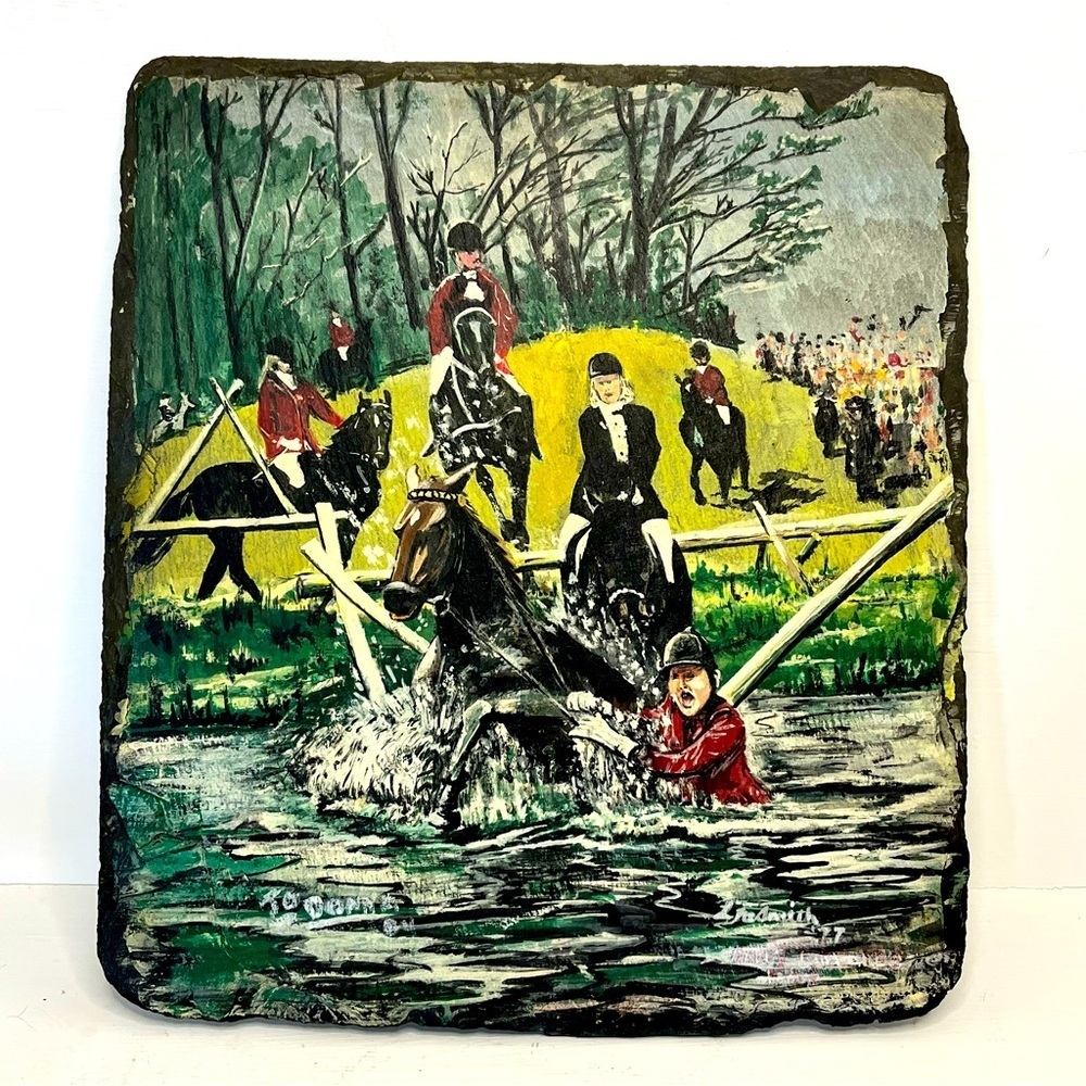 Original Equestrian Art Painted on Slate - Picture 1 of 12